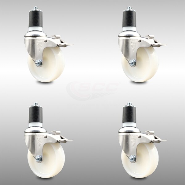 Service Caster 4 Inch 316SS Nylon Wheel Swivel 1-7/8 Inch Expanding Stem Caster Set Lock Brake SCC-SS316TTLEX20S414-NYS-178-4 - main